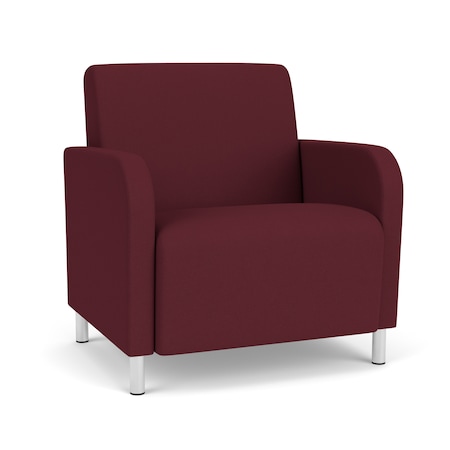 Lesro Siena Lounge Reception Wide Guest Chair, Brushed Steel, OH Wine Upholstery SN1201